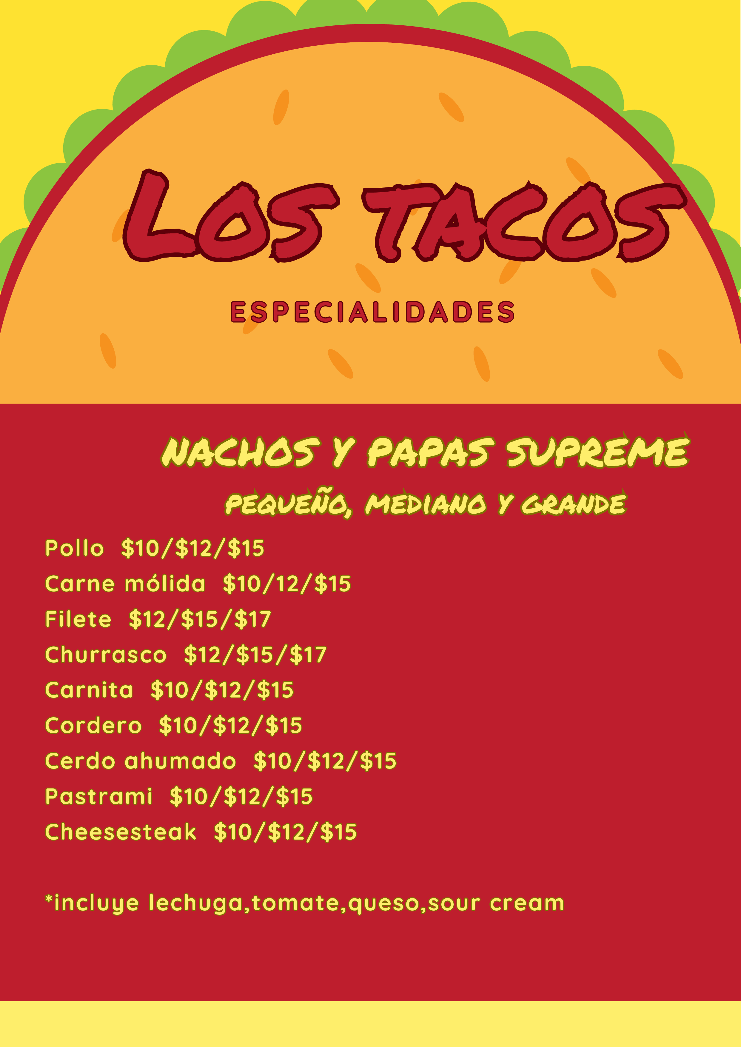 Menu Nachos y Papas Supreme